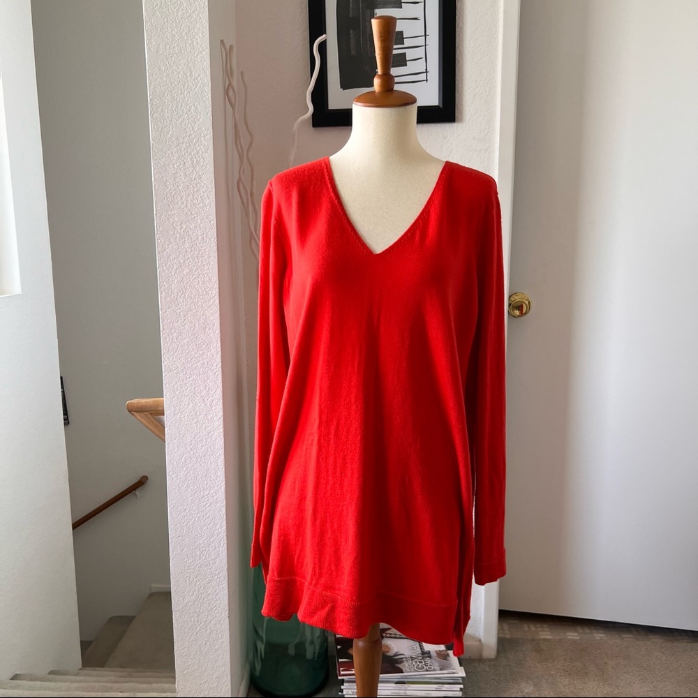 Eileen Fisher Deep Orange Merino Wool Tunic Sweater- Size Large